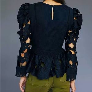 ANTHROPOLOGIE EMBROIDERED CUT-OUT BLOUSE